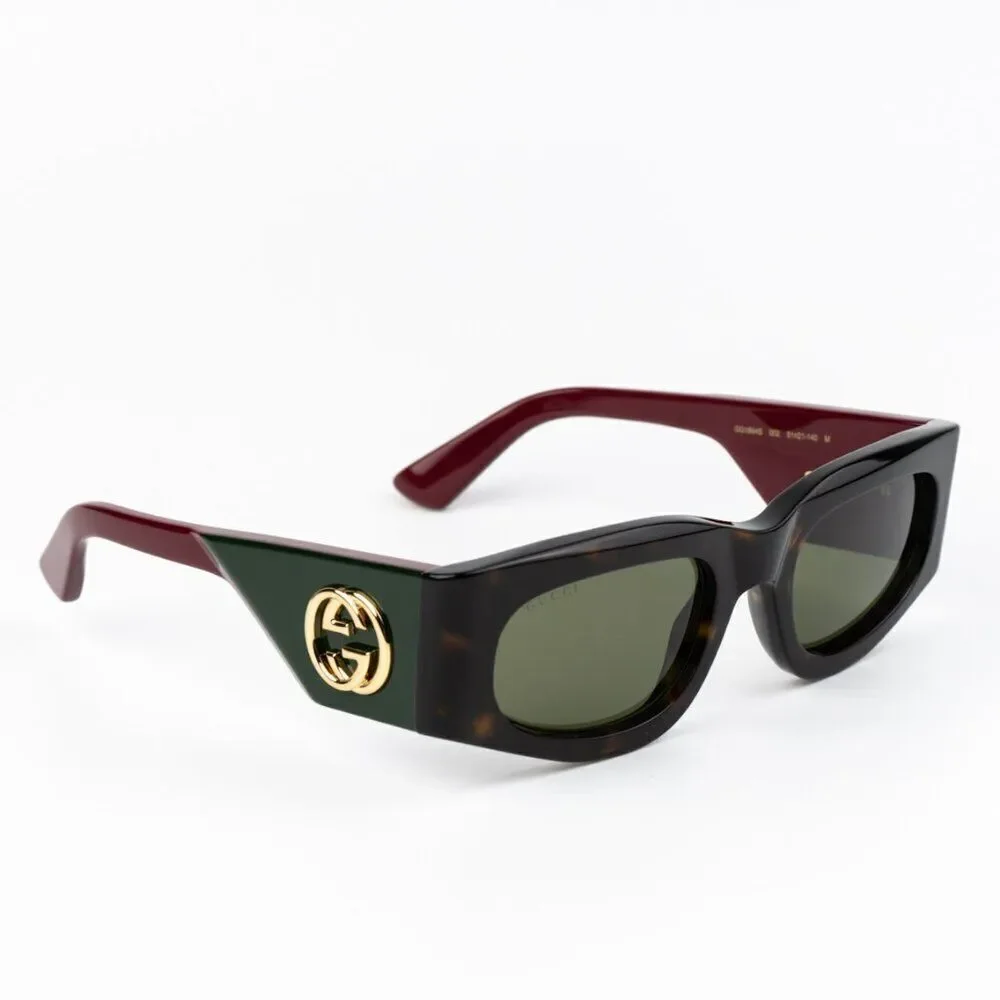 NEW Gucci GG1664S 002 Havana Red Green Rectangle Unisex Sunglasses